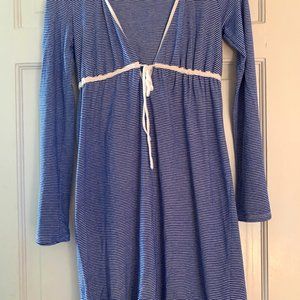 Blue and White Striped Hooded Swim Cover Up